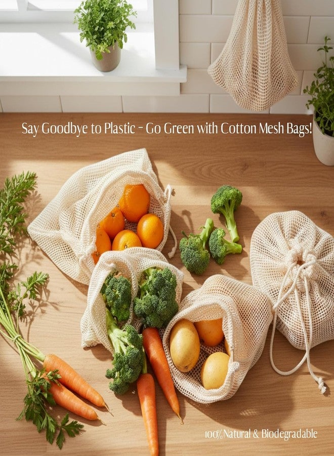 Finalize (Pack of 6) Vegetable Bag for Fridge 100% Cotton Mesh Storage Bags | Reusable Net Bags for Vegetables & Fruits | Fridge Organizer & Refrigerator Vegetable Storage Bags-Beige,Large (6) - Image 3